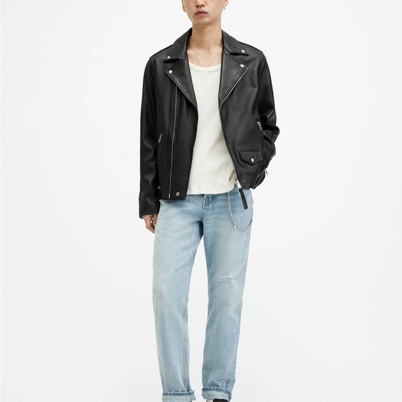 ALLSAINTS Milo Asymmetric Zip Leather Biker Jacket - Picture 5 of 7
